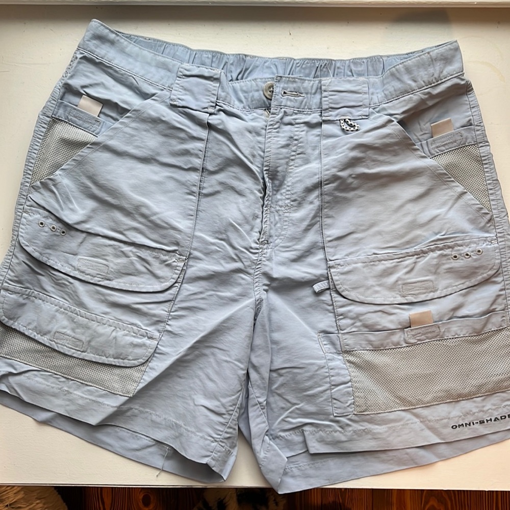 MENS COLUMBIA PFG SHORTS LIGHT BLUE SIZE 34W 6’ length